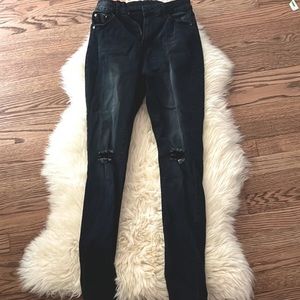 Ripped dark wash skinny jeans